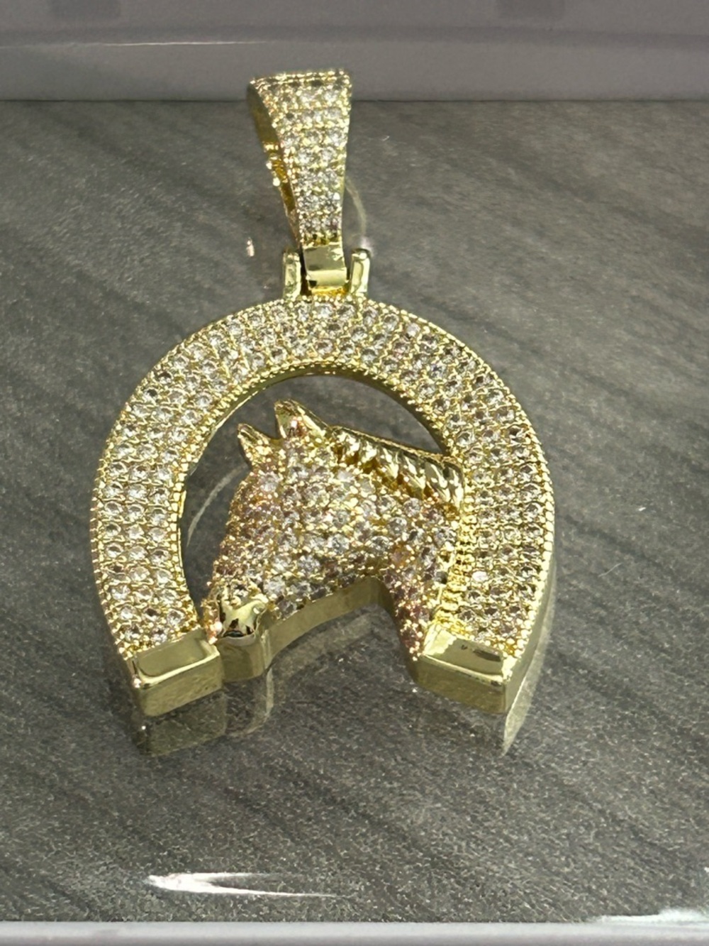 Iced Horse Head Horseshoe Pendant|18K Gold Filled|AAA CZ|Statement Charm|NWOT